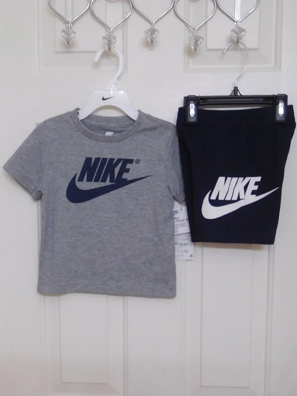 NWT 2pc Nike Gray Navy Logo Shirt & Navy Sweat Shorts Set sz 2t